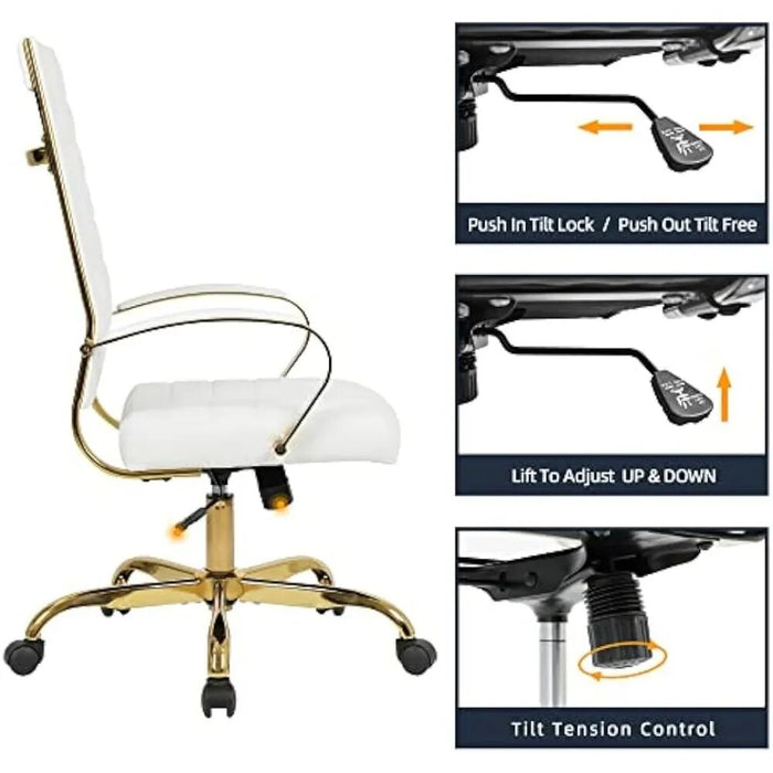 Home Office Chair High Back Executive Chair Ribbed PU Leather Computer Desk Chair with Armrests Soft Padded, Adjustable