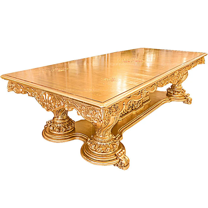 European luxury dining table and dining chair combination of French solid wood carved palace rectangular dining table