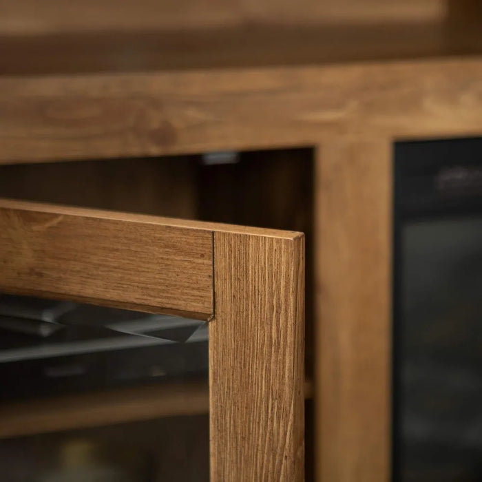 TV cabinet, farmhouse glass door Highboy fireplace TV bracket, suitable for 65 inch TV storage cabinet