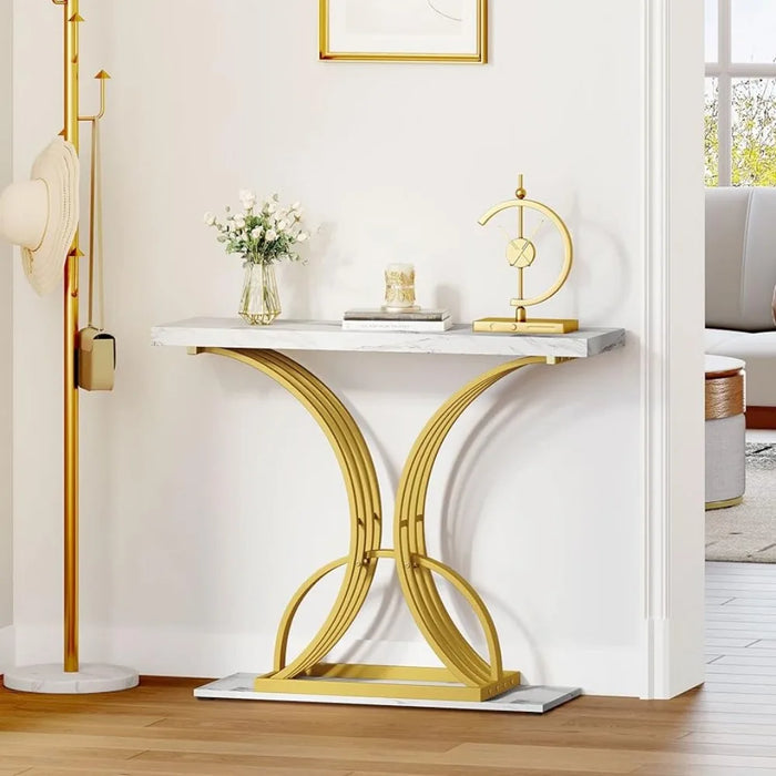 40 Inch Narrow Entryway Table Gold Console Table Hallway Faux Marble White Bedside Tables Side Living Room Sofa Furniture Home
