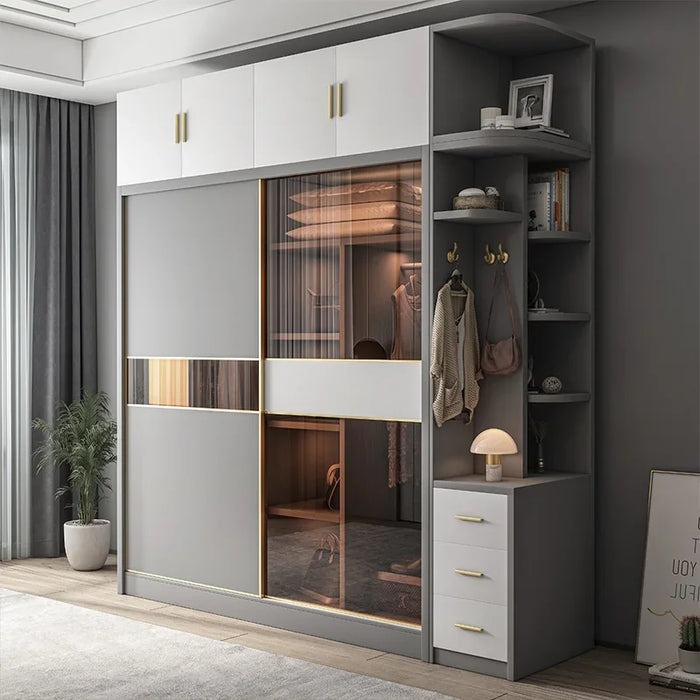 Light luxury glass door wardrobe sliding door modern simple sliding door large wardrobe nordic bedroom