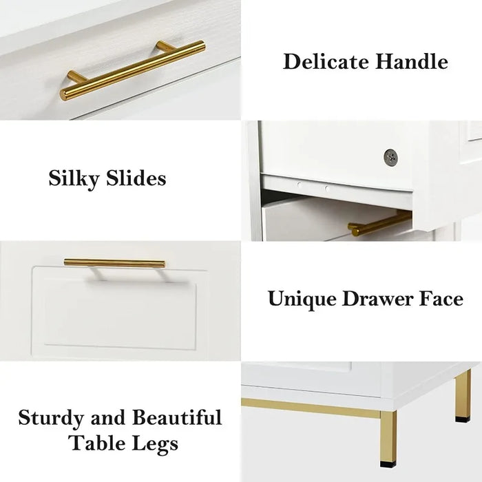 43” Computer Desk with 4 Drawers, Desk with Base & Handles, Home Office Desk Writing Study Table with Different Size Drawers