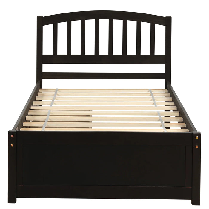 Twin Platform Storage Bed Wood Bed Frame with Two Drawers and Headboard, Espresso