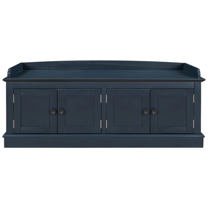 Storage Bench with 4 Doors and Adjustable Shelves, Shoe Bench with Removable Cushion for Living Room, Entryway
