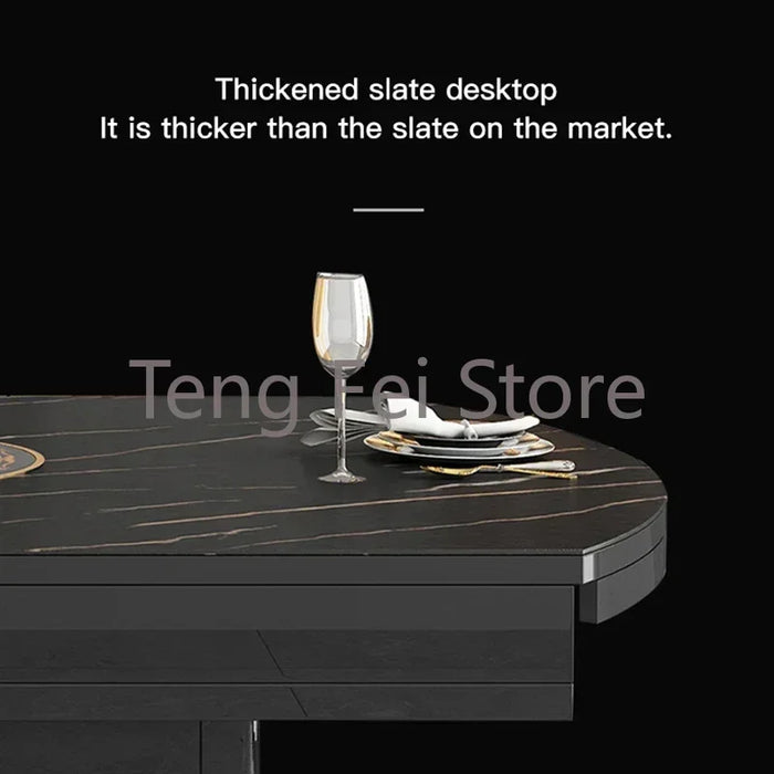 Black Modern Practical Rock Plate Long Dining Room Sets Living Room Chairs Luxury Folding Slate Mesa De Jantar Home Furniture WK