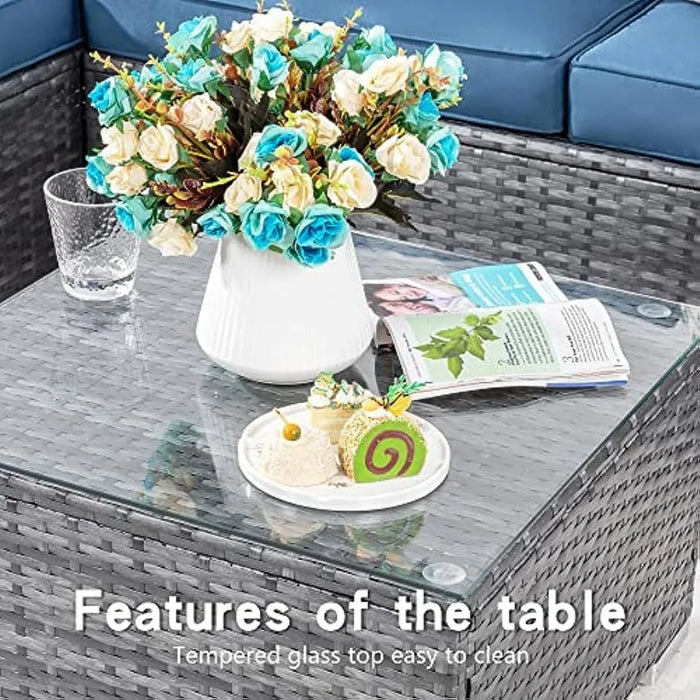 Shintenchi Patio Furniture Sets 3 Pieces Outdoor Sectional Sofa Silver All-Weather Rattan Wicker Sofa Small Patio Conversation