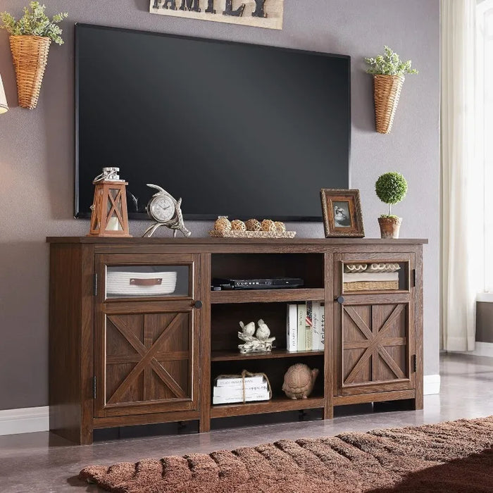 TV Stand for 75 inch TV, Farmhouse TV Stand with Storage for Living Room, Entertainment Center, TV Console, Rustic (Black)