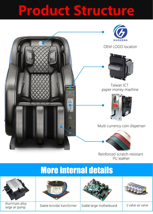 GUOHENG zero gravity Paper money operated 4d vending massage chair banknote with coin operator payment system