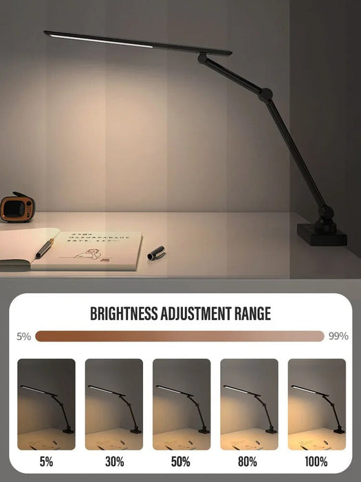 LED Swing Arm Desk Lamp with Clip 3 Kind of Illumination Dimmable USB Rechargeable Eye Care for Office Workstation Reading Study