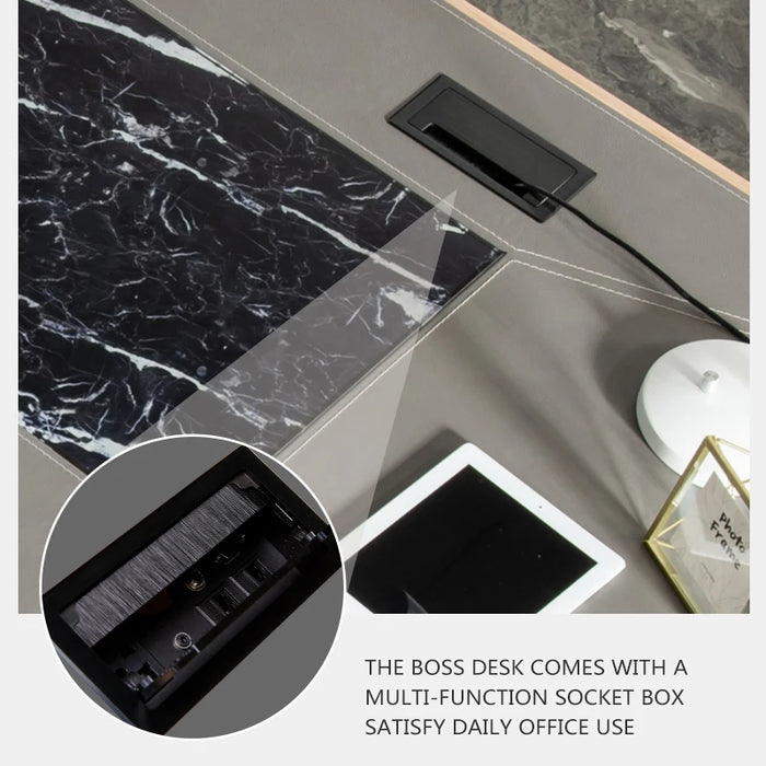 Leather decoration senior gray boss desk and chair combination office simple executive desk commercial president modern desk