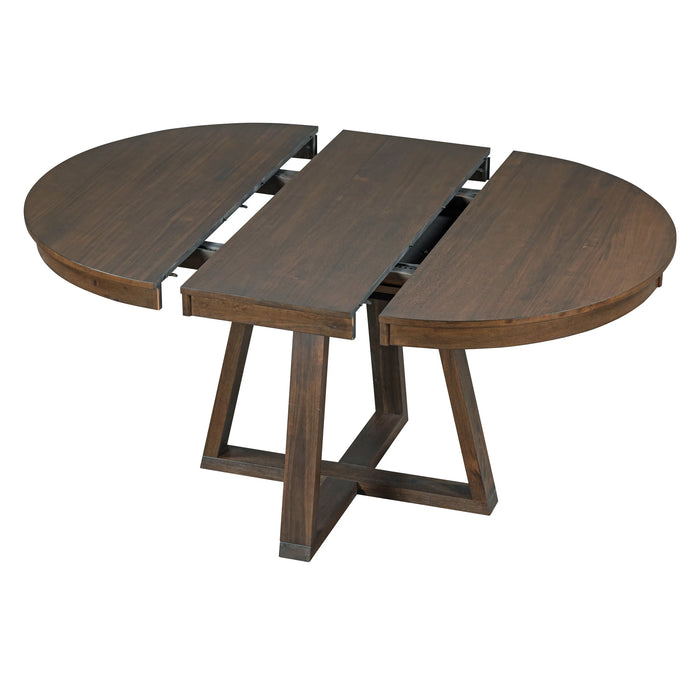 5-Piece Retro Dining Set, Round Table with a 16"W Leaf and 4 Upholstered Chairs for Dining Room and Living Room (Walnut)