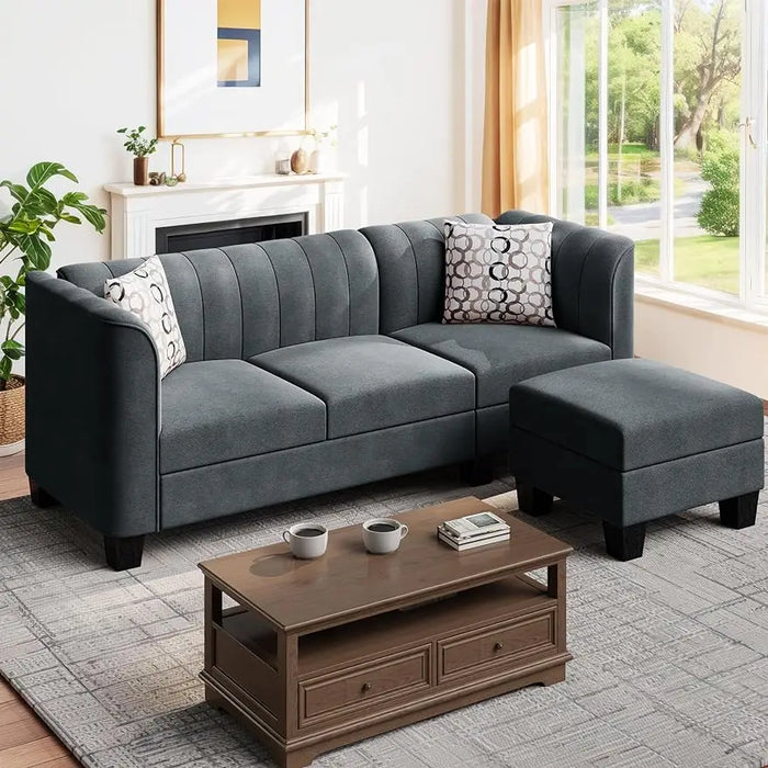 Shintenchi Upgraded Convertible Sectional Sofa Couch, 3 Seat L Shaped Sofa with High Armrest Century for Living Room (Dark Grey)