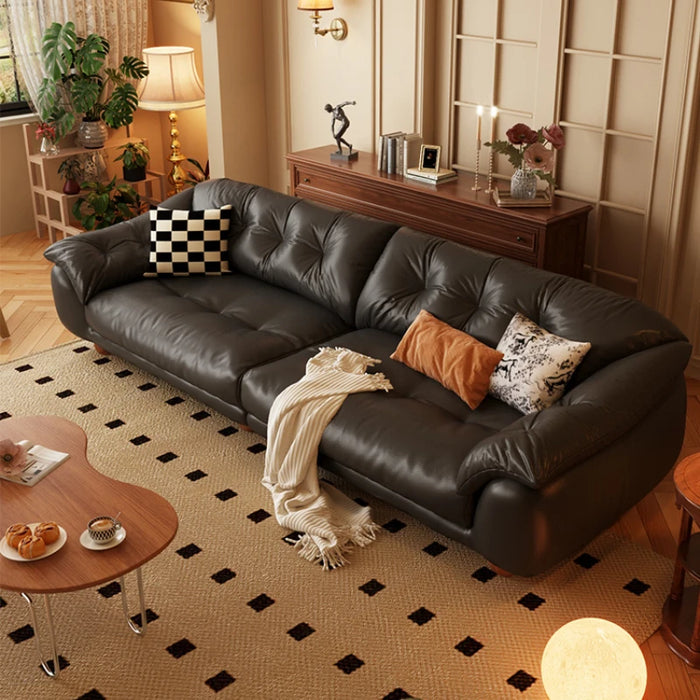 Sofa Vintage First Layer Cowhide Big Black Cow Black Straight Row Living Room Small Apartment Cloud Middle Ancient Sofa