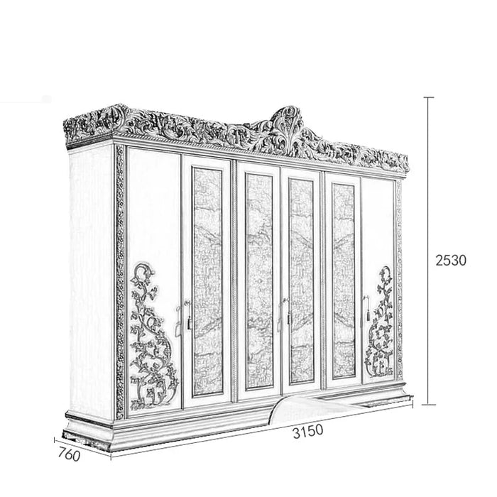 Custom villa furniture Italian luxury wardrobe European solid wood carved four door wardrobe bedroom locker custom wardrobe