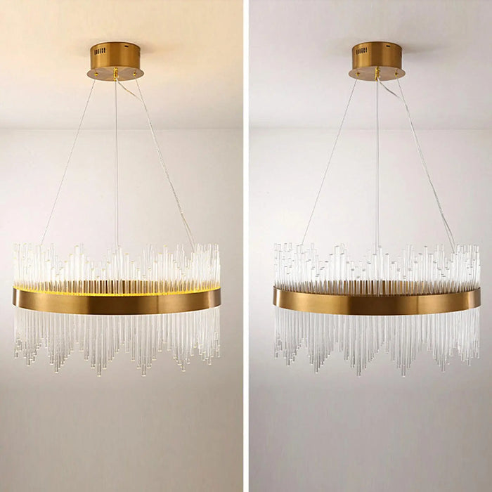 Modern 31.5" Crystal Chandelier Dimmable Ceiling Light Gold Pendant Lamp Fixture