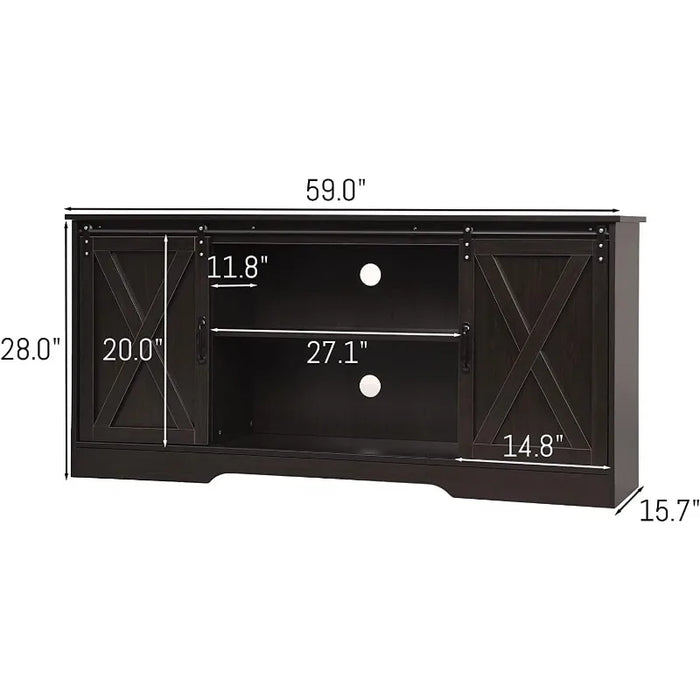 Coffee Bar Cabinet, 59" Sideboard Buffet Cabinet ，Sliding Barn Doors Black Buffet Serving Table Cupboard for Dinning Room