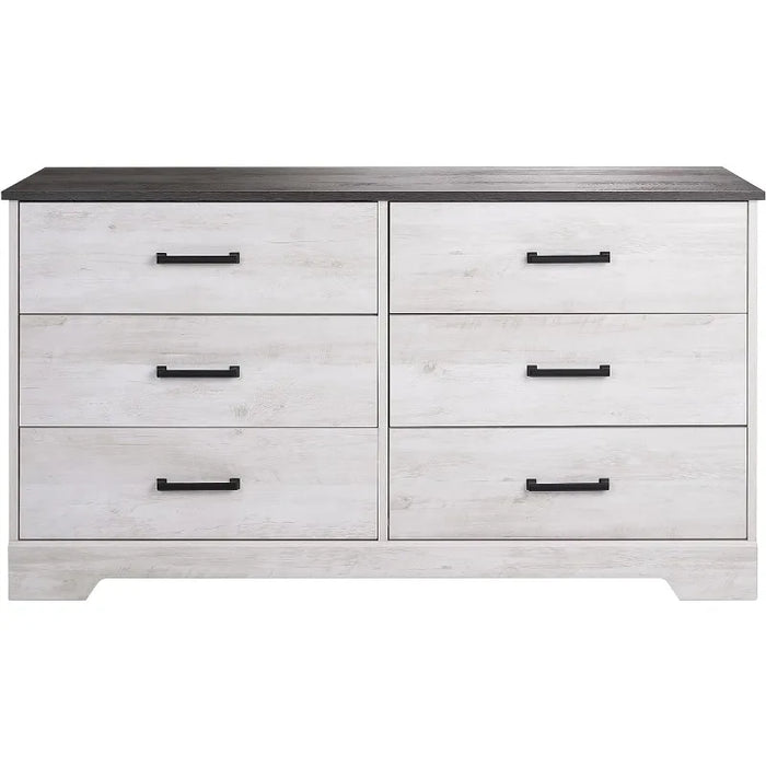 Rustic Ridge Farmhouse 6-Drawer Chest of Drawers for Bedroom, Wooden Bedroom Drawer Dresser with 6 Storage Drawers