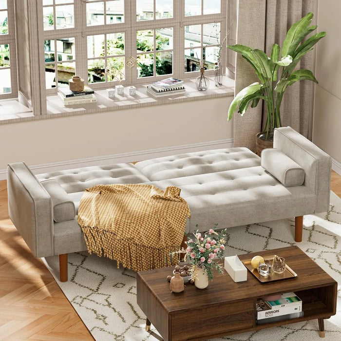 Futon Sofa Bed Convertible Sectional Sleeper Couch, Splitback Loveseat with Tapered Legs, 74", Small Lounge for Living Room
