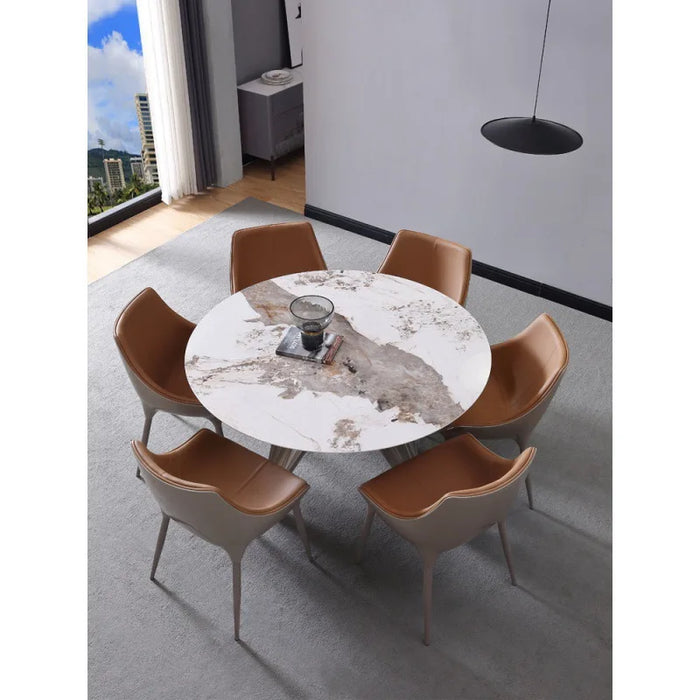 Italian Stone Plate round Dining Tables and Chairs Set Modern Simple Small Apartment with Turntable round Table Household Light