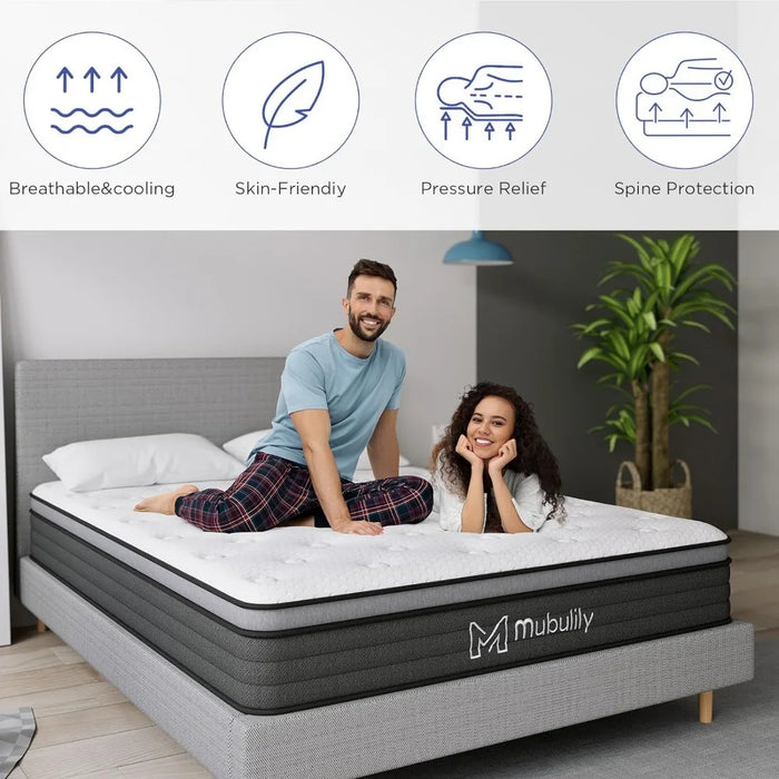 10 Inch King Size Mattress with Gel Memory Foam, Pocket Spring Mattress in A Box for Support and Stress Relief