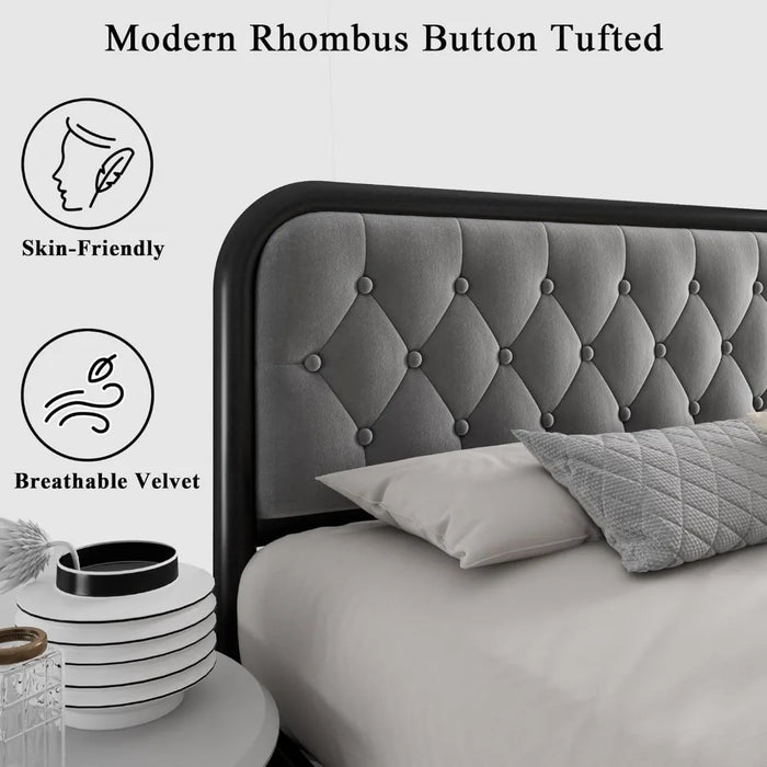 12" Under-Bed Storage Bed Bases & Frames Noise-Free Easy Assembly Grey Frame Full Size Bedroom Furniture Home