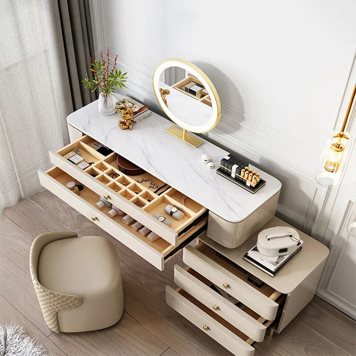 Luxury Woman Dressing Table Mirror Led Lights Modern Cabinet Makeup Table Fashion Organizers Storage Coiffeuse Bedroom Furniture