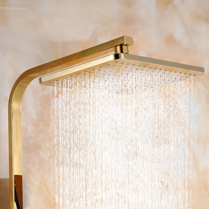 Golden Shower Set Bathroom Smart Digital  System Wall Mount Thermostatic Bath Faucet SPA Rainfall Bathtub LED Tap Full Kit