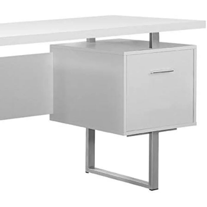 Monarch Specialties White Hollow-Core/Silver Metal Office Desk, 60-Inch