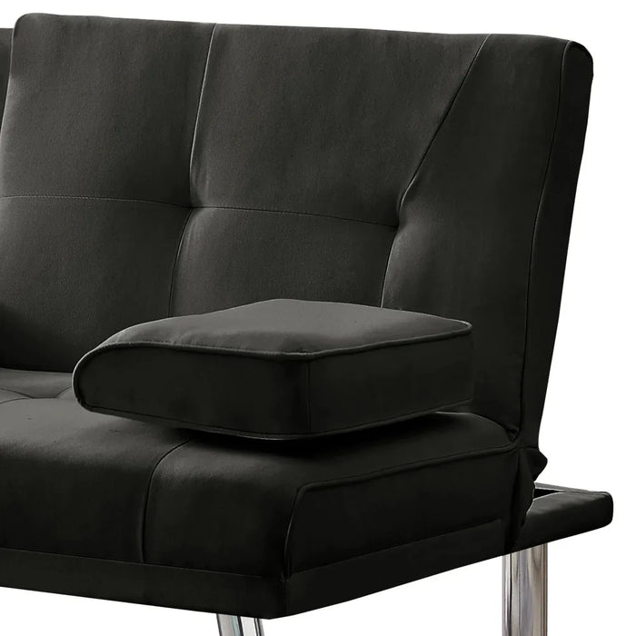 Modern Faux Leather Futon With Cupholders and Pillows Sofa Living Room Sofas Black Furniture Home Sofa