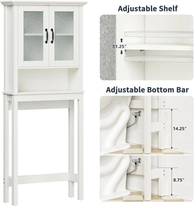 Baztin Over The Toilet Storage Cabinet, Over Toilet Bathroom Organizer with Glass Doors and Adjustable Shelf