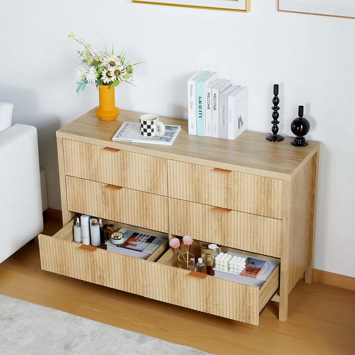 6 Drawer Double Dresser for Bedroom, Modern Closet Dressers Chest of Drawers with Fluted Panel, Wood Storage Dresser Organizer