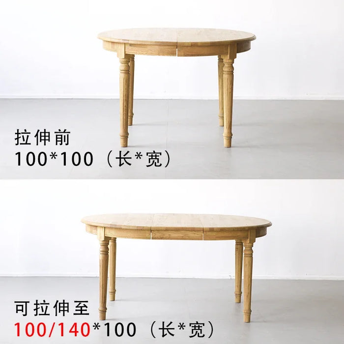 Make antique old oak retractable dining table French European style solid wood retractable round dining table