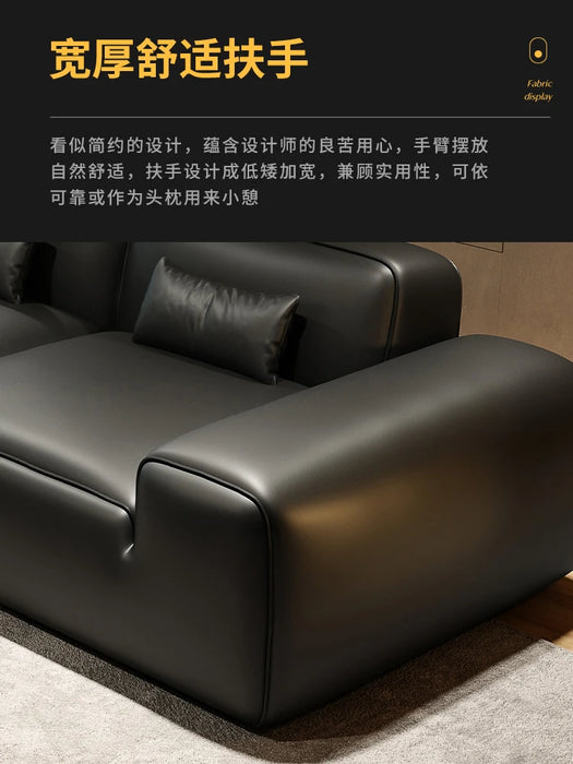 Living Room Tofu Block Top Layer Leather Big Black Cow Light Luxury Straight Row Sofa