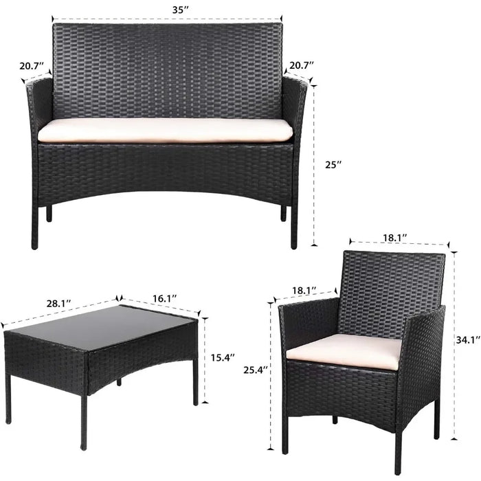 4 Piece Wicker Patio Rattan Chair Set Garden Furniture Set Outdoor Indoor Use Backyard Porch Garden Poolside Balcony Furniture