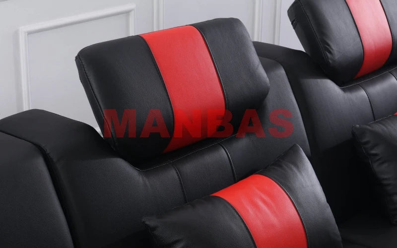 MANBAS Italian Genuine Leather Sectional Sofa with LED Lights | Futuristic Furniture U Shape Couch Living Room Big Sofas Set