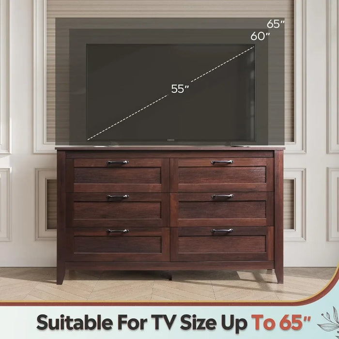 Dresser Bedroom with Metal Handle, Sturdy Frame Bedroom Furniture, Chest of 6 Drawers Large Storage Cabinet Dresser