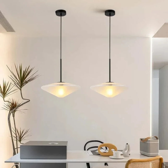 Led Lamp Home Decor Nordic Simple Pendant Light Glass Art Single Head Bedside Chandelier for Bedroom Dining Room Fixture SANDYHA