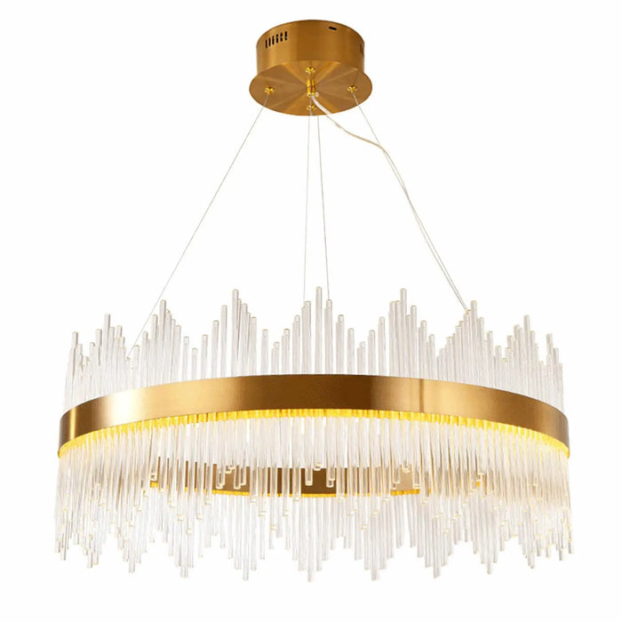 Modern 31.5" Crystal Chandelier Dimmable Ceiling Light Gold Pendant Lamp Fixture