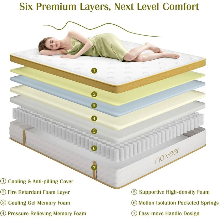 10" Hybrid Queen Mattress in A Box with Pocket Spring Memory Foam for Cool Sleep and Stress Relief