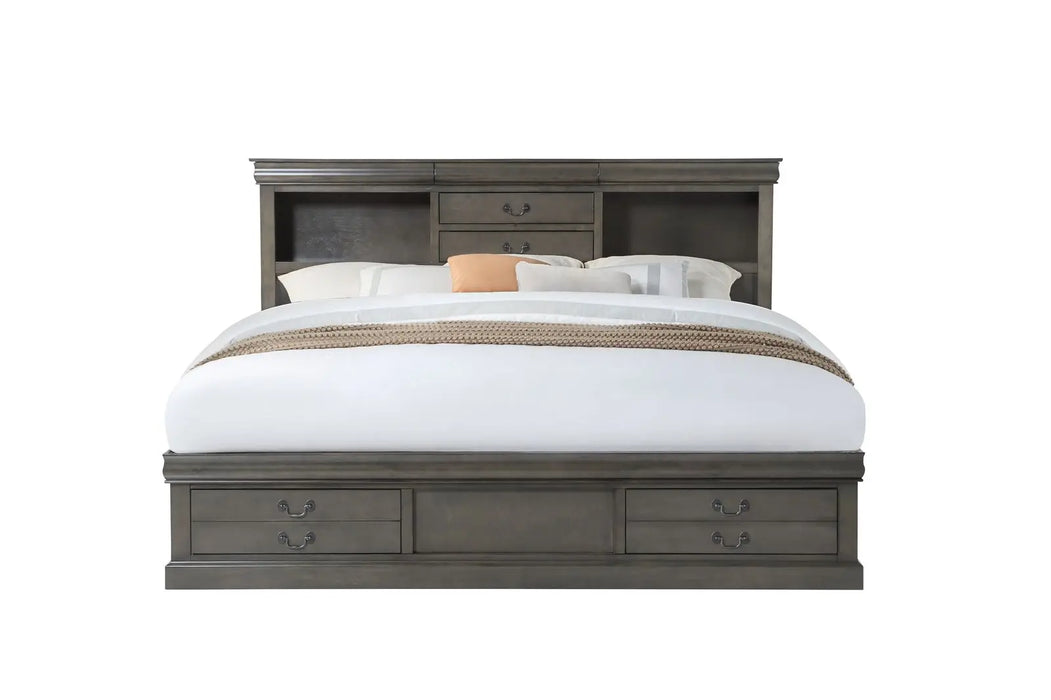 ACME Louis Philippe III Queen Bed, Dark Gray (1Set/3Ctn)