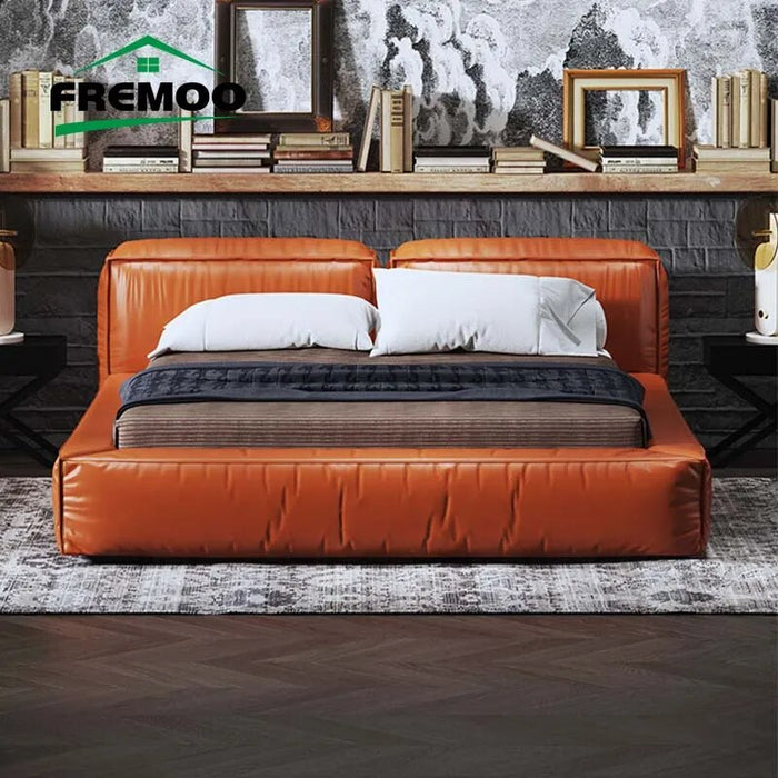 Modern Designer Tofu Block Bed High Quality Bedroom Home Furniture Leather King /Queen Size Double Bed