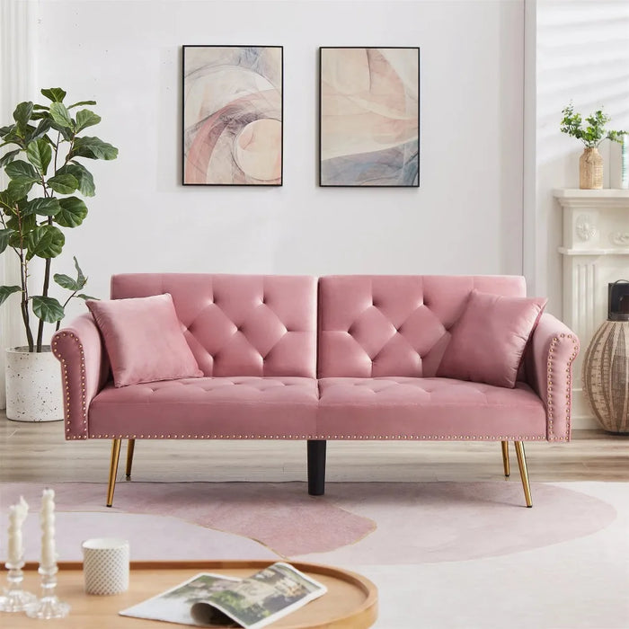 2024 New  Futon Sofa Bed with Two Pillows,Modern Sleeper Couch Bed for Living Room