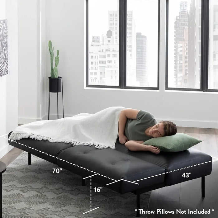 Living room sofa futon sofa, living room furniture - armless sofa bed, black faux leather, black