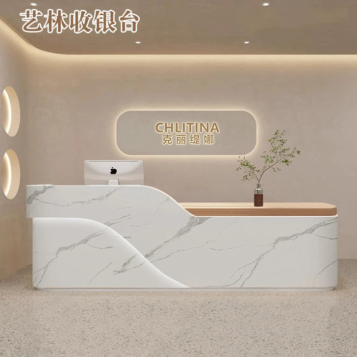 Spa Counter Salon Reception Desk White Cashier Checkout Restaurant Shop Counter Long Mostrador Tienda Office Reception Furniture