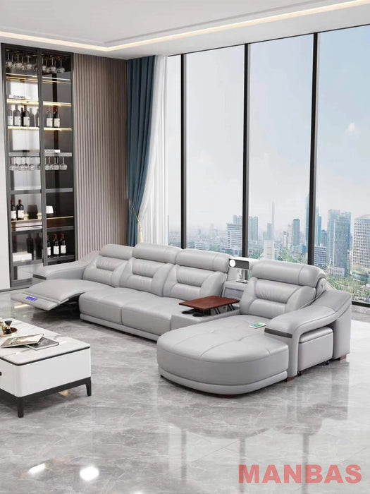 Italian Genuine Leather Sectional Sofa Set with Electric Recliner, Bluetooth Speaker and Projector By MINGDIBAO Livingroom Couch