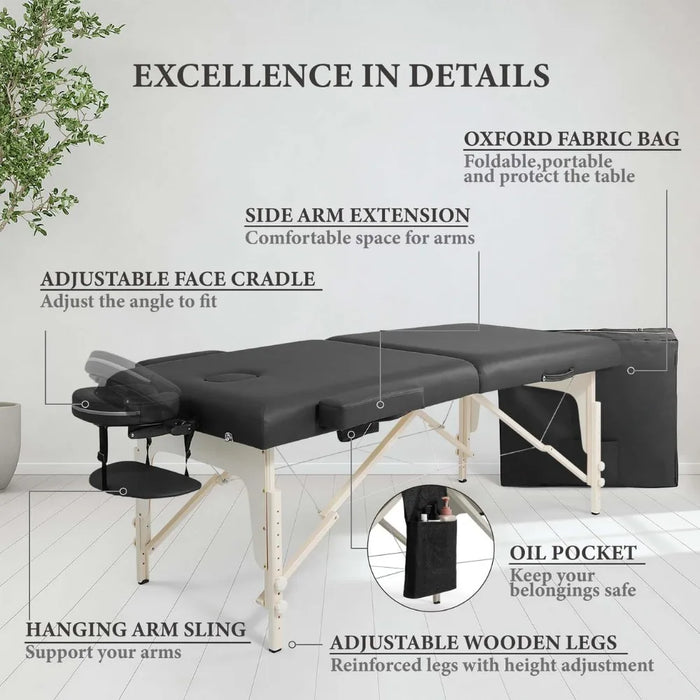 Premium Memory Foam Massage Table,Foldable & Portable Massage Bed, Height Adjustable Spa Bed,Facial Cradle Salon Bed Wooden Legs