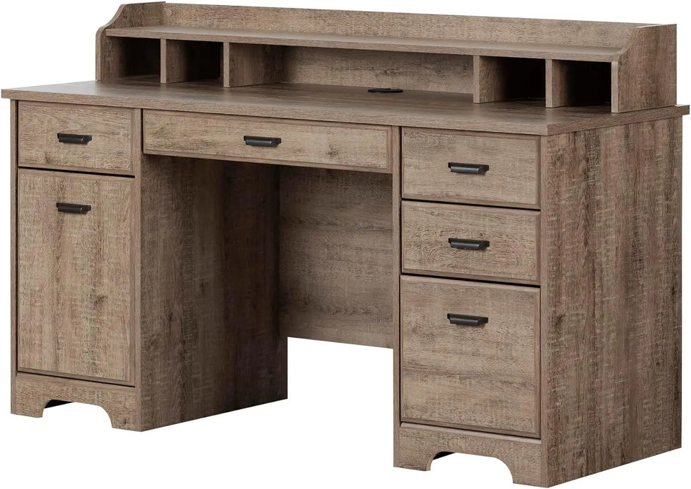 Computer Office Desk with Power Bar, Weathered Oak