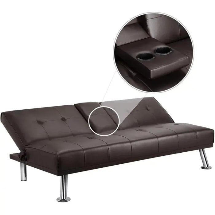 LuxuryGoods Modern Faux Leather Futon with Cupholders and Pillows, Espresso furniture living room living room furniture