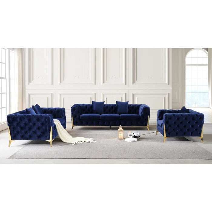 Blue Elegant Velvet Living Room Sofa Set, 3 Pieces Upholstered Set, Including Loveseat, 3-Seater Sofa Interior Decoration