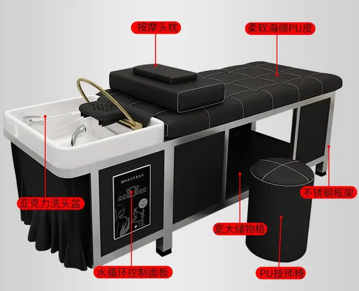 Thai-style stainless steel shampoo bed, special water circulation head treatment bed for barber salon, massage and fumigation be